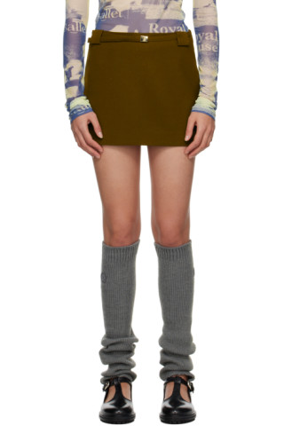 OPEN YY 카키색 허리띠 미니 스커트