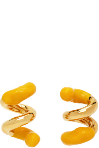 【関税込み】SUNNEI ゴールド&イエロー Fusillo ラバー ピアス 231736M144000_1.jpg