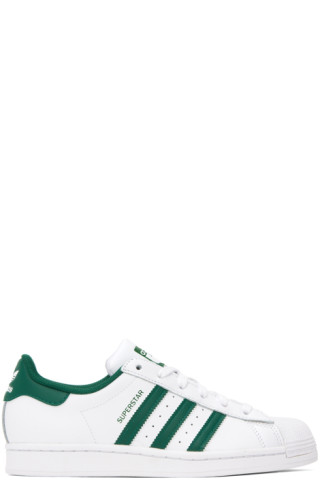 Siden Europa Under ~ White & Green Superstar Sneakers by adidas Originals on Sale