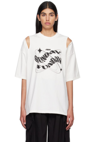 J KOO: White Cutout T-Shirt | SSENSE