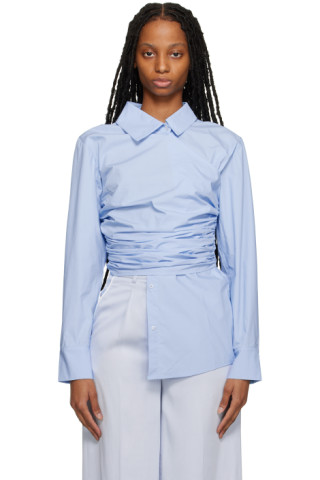 Blue Draped Blouse by Elleme on Sale