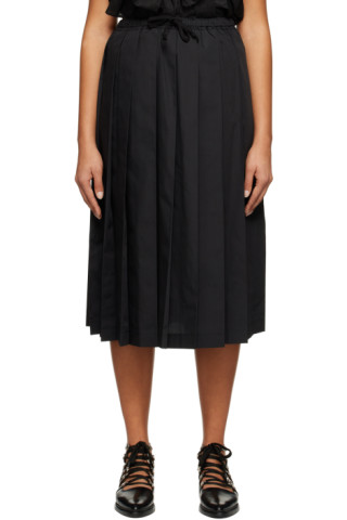 Black Pleated Midi Skirt by tao on Sale