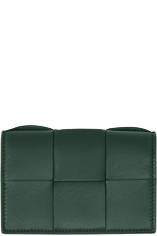 Bottega Veneta Men's Card Holder Woven Stamp Green