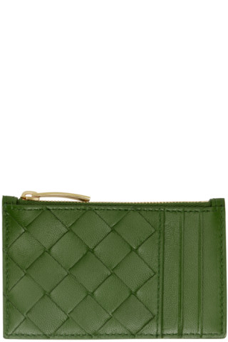 Bottega Veneta Intrecciato Zipped Card Case - Green - Man - Calfskin