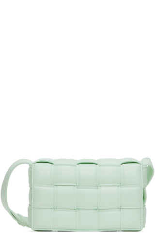 Cassette Small Intreccio Leather Crossbody Bag in Green - Bottega