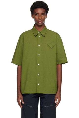 Bottega Veneta: Green Lace-Up Shirt | SSENSE Canada