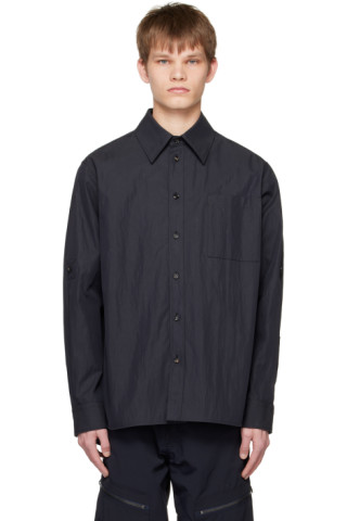 Bottega Veneta: Navy Crinkled Shirt | SSENSE
