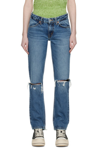 Re/Done: Blue 70s Low Rise Straight Jeans | SSENSE