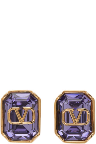 V Logo Crystal Stud Earrings in Gold - Valentino