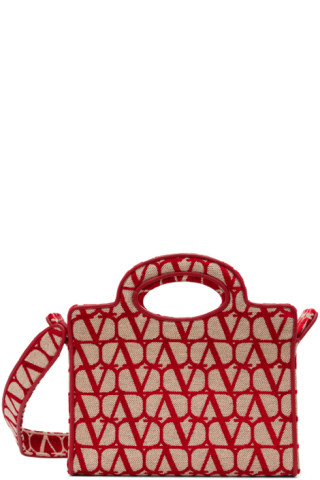 Valentino Garavani V Logo Transparent Tote Bag Red Leather NWT $1345