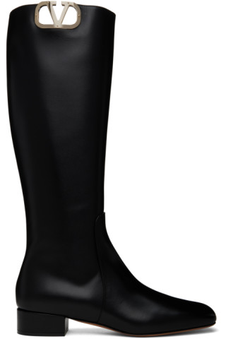 Valentino Garavani: Black VLogo Tall Boots | SSENSE