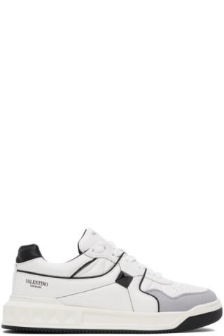 Valentino Garavani: White & Black One Stud Sneakers | SSENSE Canada