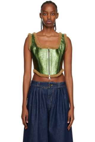 Jean Paul Gaultier: Green 'The Laminated' Leather Tank Top | SSENSE