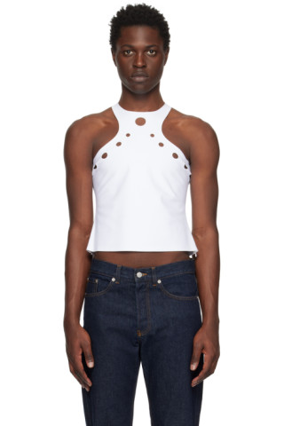 White Perforated Tank Top by Jean Paul Gaultier on Sale
