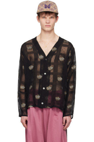 NEEDLES: Black Jacquard Cardigan | SSENSE