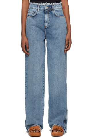 Blue Distressed Jeans by Han Kjobenhavn on Sale