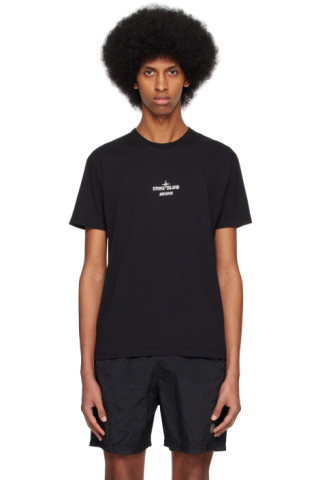 Stone Island: Black Graphic T-Shirt | SSENSE