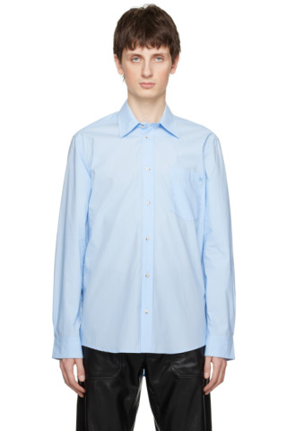 Nanushka: Blue Kaleb Shirt | SSENSE Canada