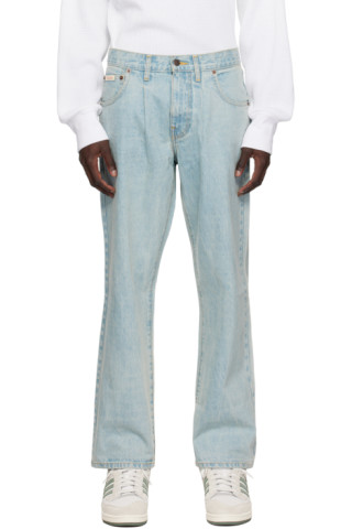 Blue Pleated Jeans by Noah on Sale