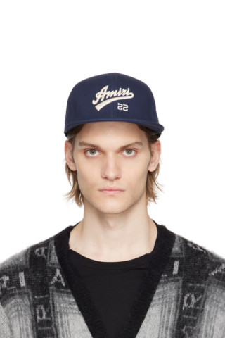 AMIRI: Indigo 'Amiri 22' Fitted Cap | SSENSE AMIRI: Indigo 'Amiri 22' Fitted Cap | SSENSE