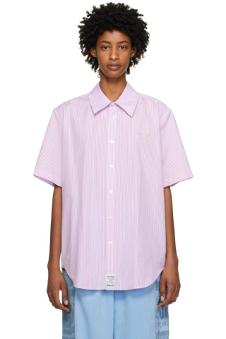 Martine Rose Classic Short Sleeve Shirt, Lilac/White Stripe