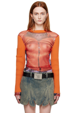 Orange Jean Paul Gaultier Edition Trompe L'Oeil Ruffle Cardigan