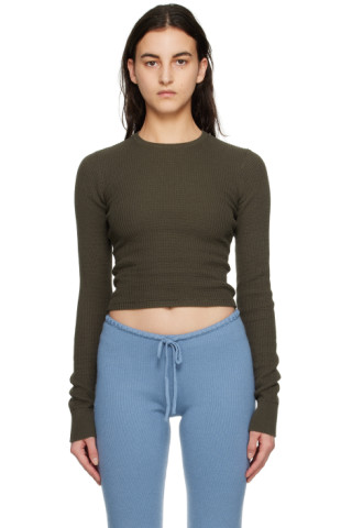 Danielle Guizio: Green Thermal Long Sleeve T-Shirt | SSENSE