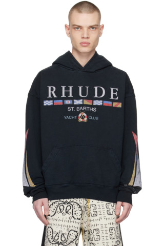 Black 'Yacht Club' Hoodie by Rhude on Sale