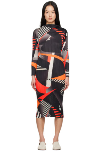 Pleats Please Issey Miyake: Black Freeway Midi Dress | SSENSE