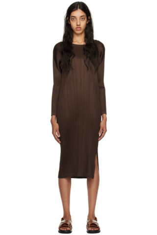 Pleats Please Issey Miyake: Brown Forward 2 Maxi Dress | SSENSE Canada
