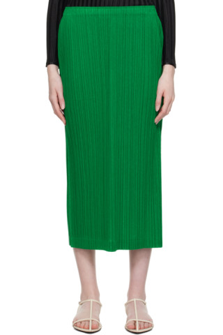 Green Technical-pleated midi skirt, Pleats Please Issey Miyake