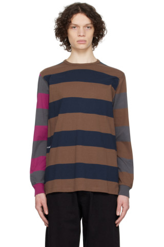 Brown Striped Long Sleeve T-Shirt by Pop Trading Company on Sale