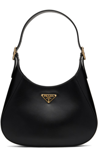 Prada: Black Plaque Shoulder Bag | SSENSE Canada