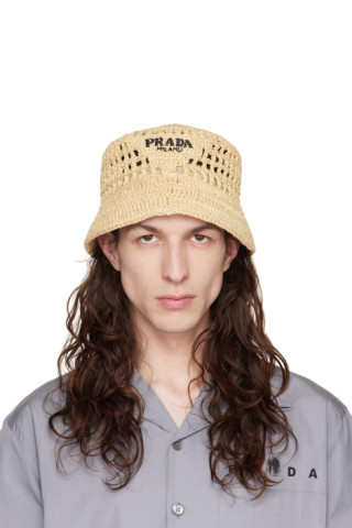 Prada Raffia Triangle Bucket Hat - Neutral - S