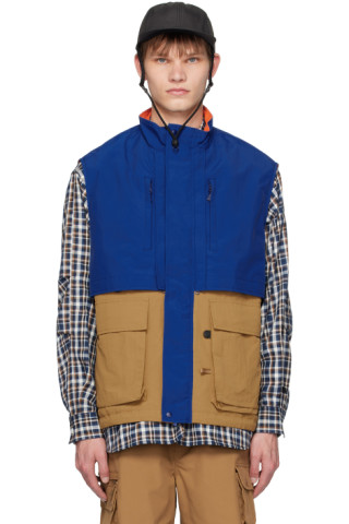 DAIWA PIER39: Blue & Brown Tech Logger Mountain Vest | SSENSE Canada