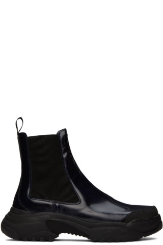 navy patent chelsea boots