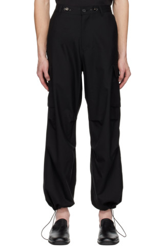 Black String Cargo Pants by Youth on Sale