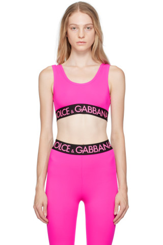 Dolce & Gabbana Logo Trim Sport Bra Pink Sz 42/6