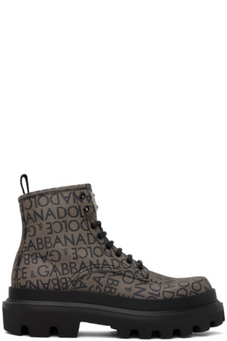 Brown & Black Logo Boots by Dolce&Gabbana on Sale