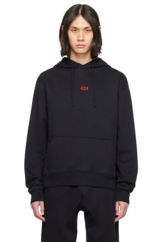Black Embroidered Hoodie by 424 on Sale