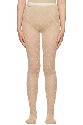 Moonogram Flocked Mesh Tights in Beige - Marine Serre