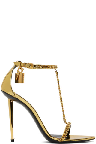 Gold Laminated Heeled Sandals by TOM FORD on Sale