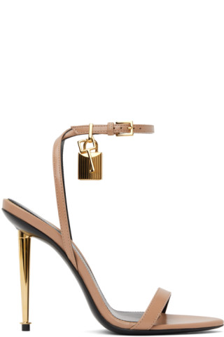 TOM FORD: Taupe Padlock Pointed Naked Heeled Sandals | SSENSE
