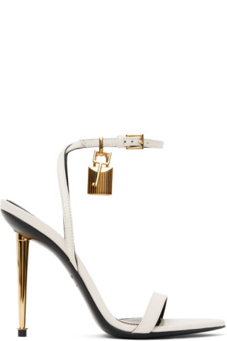 TOM FORD: White Padlock Pointed Naked Heeled Sandals | SSENSE