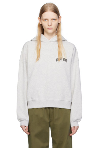 Anine Bing Tyler Hoodie in Heather Grey - Black White Denim