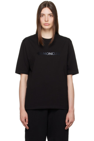 Moncler: Black Flocked T-Shirt | SSENSE