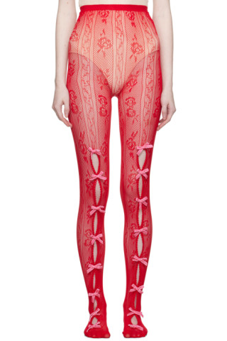 Nφdress - SSENSE Exclusive Red Bowknot Fishnet Tights