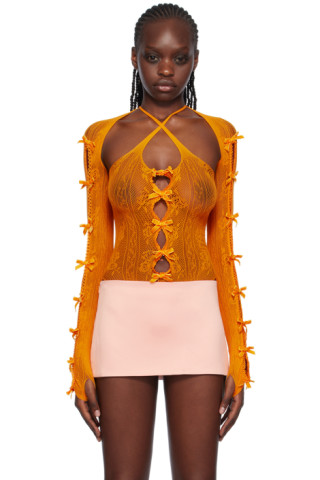 Orange Bow Bodysuit by Nφdress on Sale