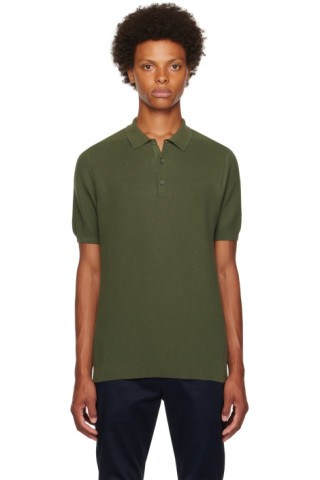 Khaki Spread Collar Polo by Sunspel on Sale