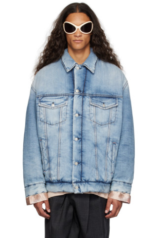 Acne Studios: Blue Padded Denim Jacket | SSENSE